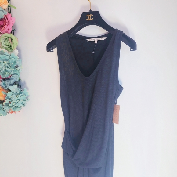 NWT RACHEL ROY Hi-Low Ribbed Tank Midi Dress Black MEDIUM Scoop Neck Ruched Slim - Picture 8 of 14